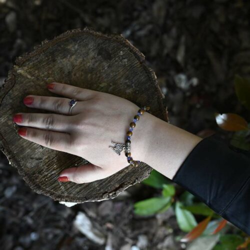 Bracelet oeil de Tigre, Pierres naturelles avec papillon