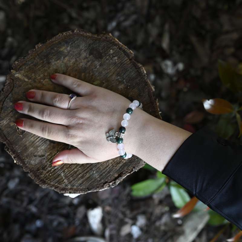 Bracelet en pierres naturelles de Malachite et Quartz Rose